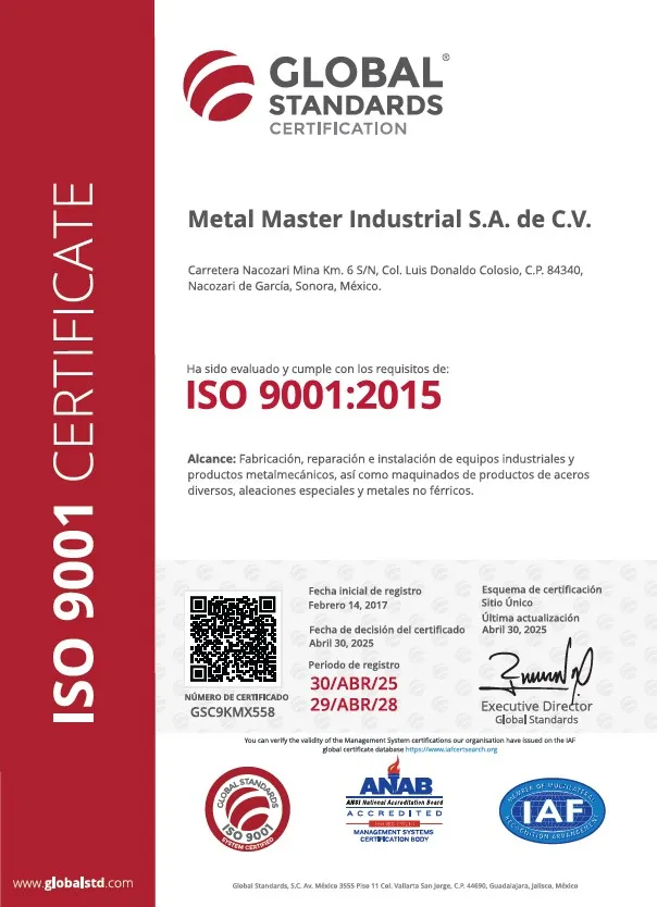 Certificación ISO 9001 — Metal Master Industrial